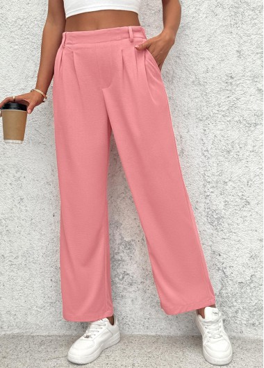 women clothes image of Pink Wide Leg Elastic Waist High Waisted Pants