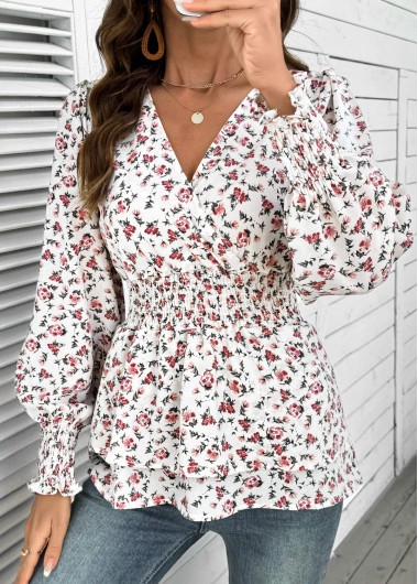 women clothes image of White Layered Ditsy Floral Print Long Sleeve Blouse