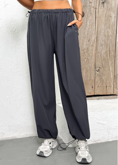 women clothes image of Dark Grey Pocket Jogger Elastic Waist High Waisted Pants