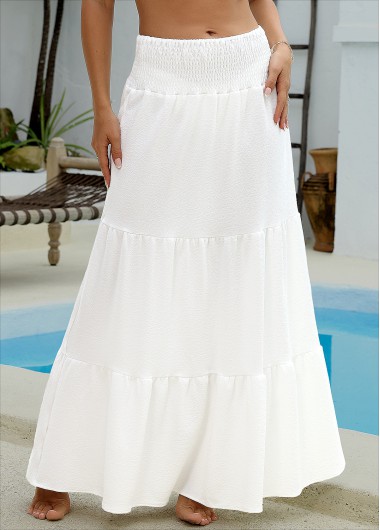 women clothes image of Smocking White Maxi Cover Up Skirt