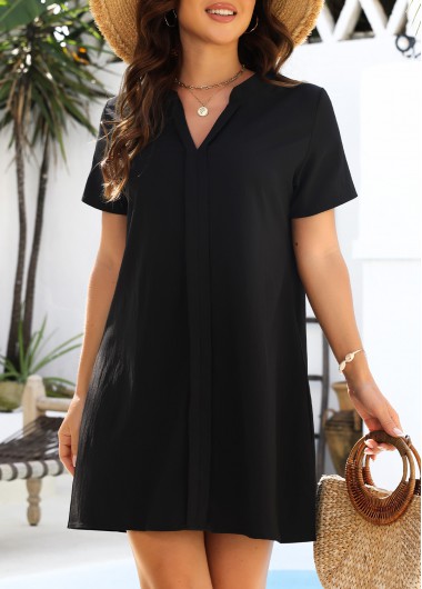 women clothes image of Tummy Coverage Short Sleeve Black Cover Up