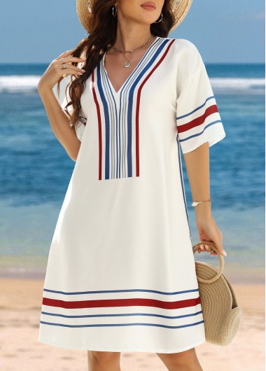 women clothes image of Tummy Coverage Striped White Cover Up