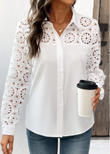 women clothes image of White Hollowedout Button Long Sleeve Shirt