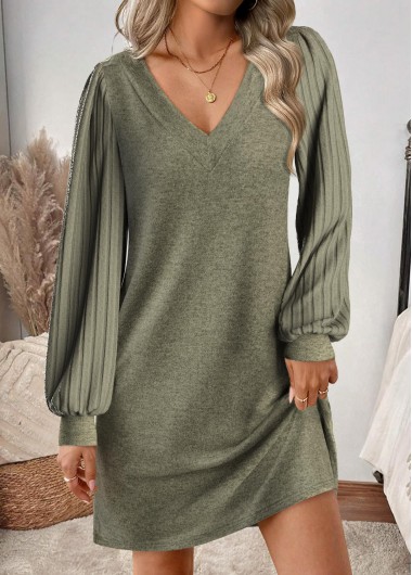women clothes image of Sage Green Tummy Coverage Short Long Sleeve Dress