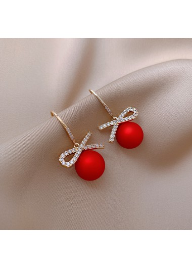women clothes image of Red Bow Pearl Detail Rhinestone Earrings
