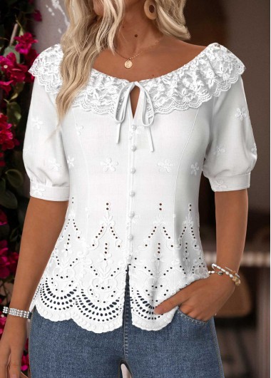 women clothes image of Raw White Tummy Coverage Short Sleeve Round Neck Blouse