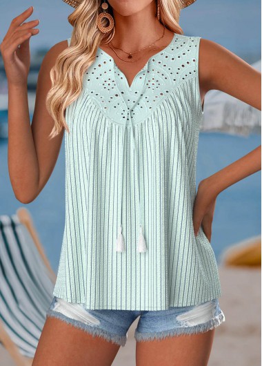 women clothes image of Mint Green Tummy Coverage Striped Sleeveless Tank Top