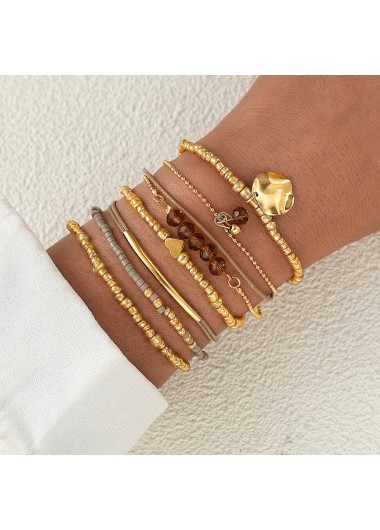 women clothes image of Golden Beaded Geometric Heart Bracelet Set