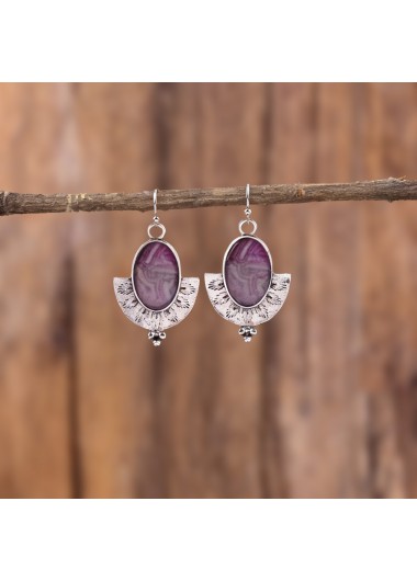 women clothes image of Violet Oval Fan-shaped Marble Alloy Earrings