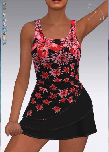 women clothes image of Tummy Coverage Floral Print Red One Piece Swimdress