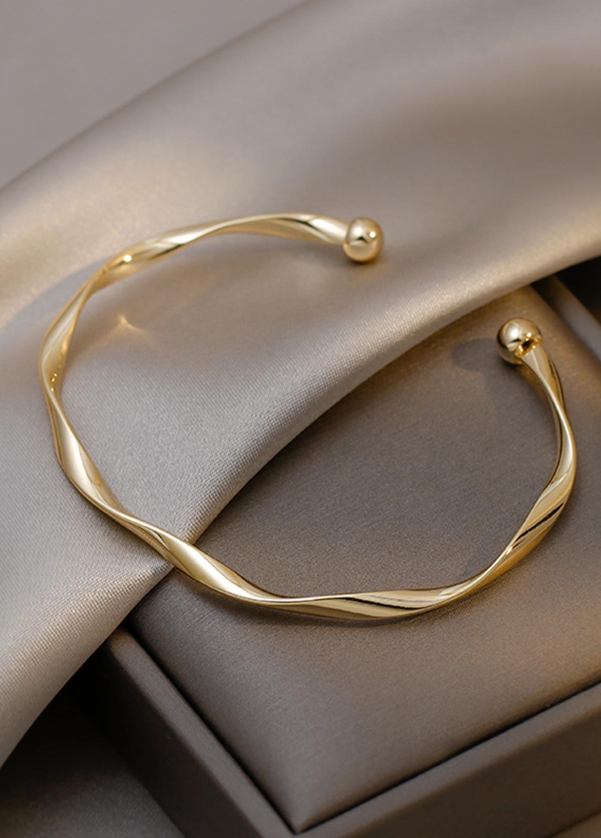 Golden Alloy Open Cuff Twisted Bangle | picture 