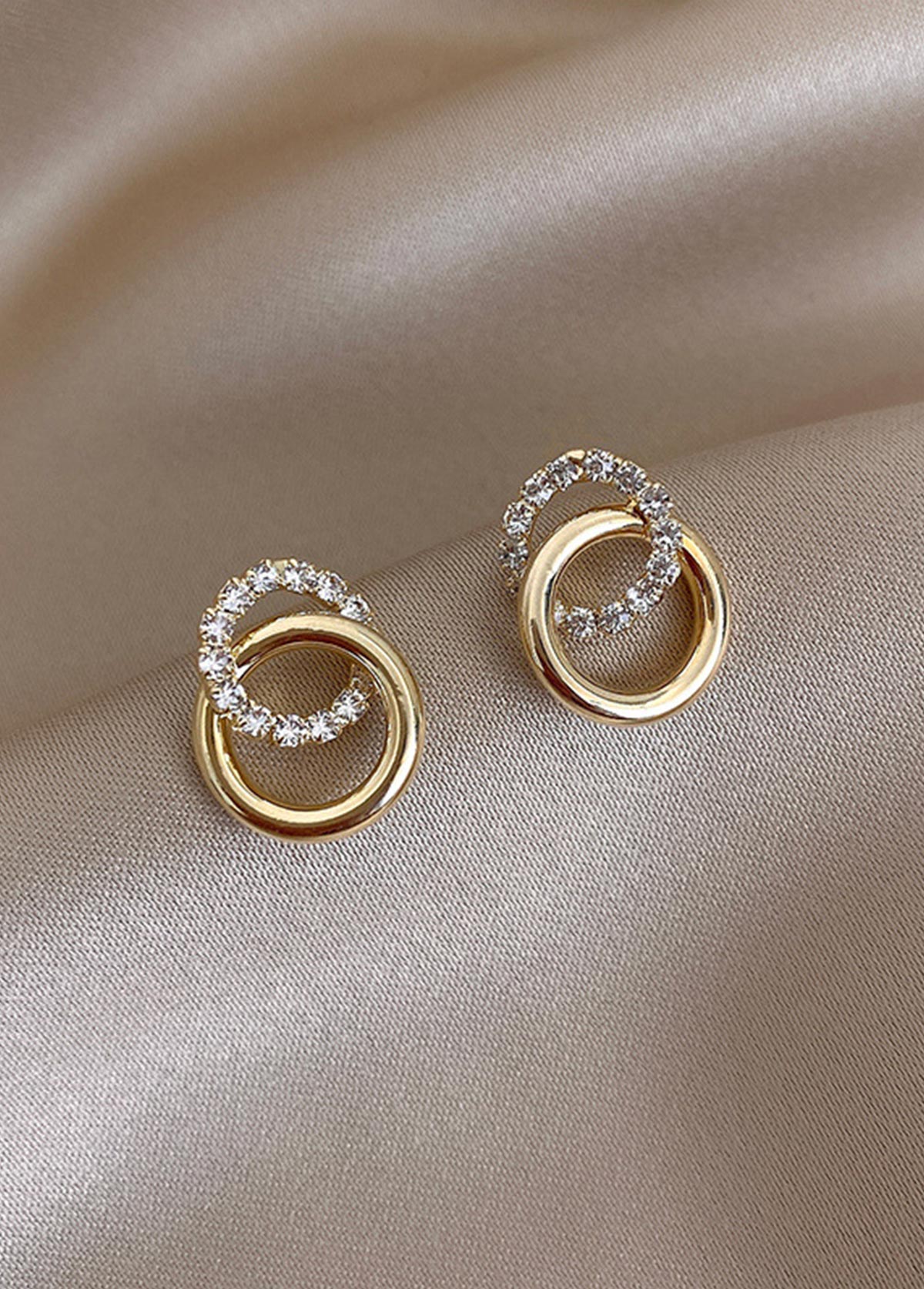 Golden Round Alloy Rhinestone Double Hoop Earrings | picture 