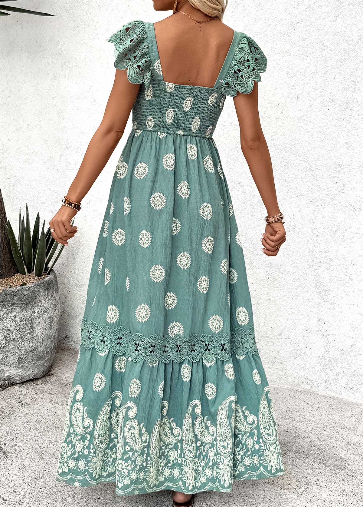 Sage Green Tummy Coverage Tribal Print Maxi Bandeau Dress | picture 