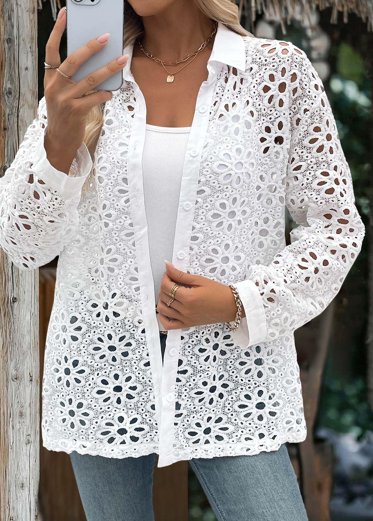 White Tummy Coverage Long Sleeve Shirt | picture 