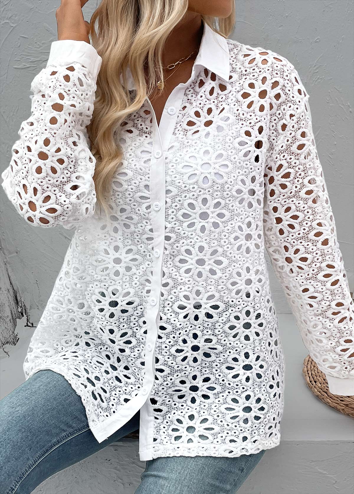 White Tummy Coverage Long Sleeve Shirt | picture 