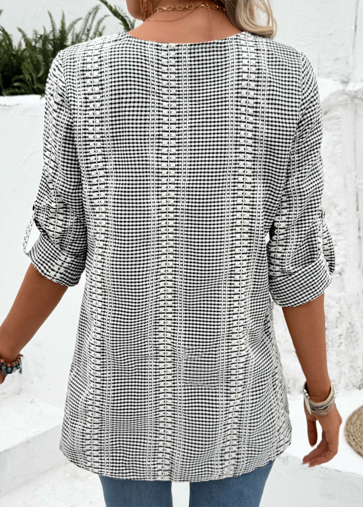 Black Tummy Coverage Long Sleeve Round Neck Blouse | picture 