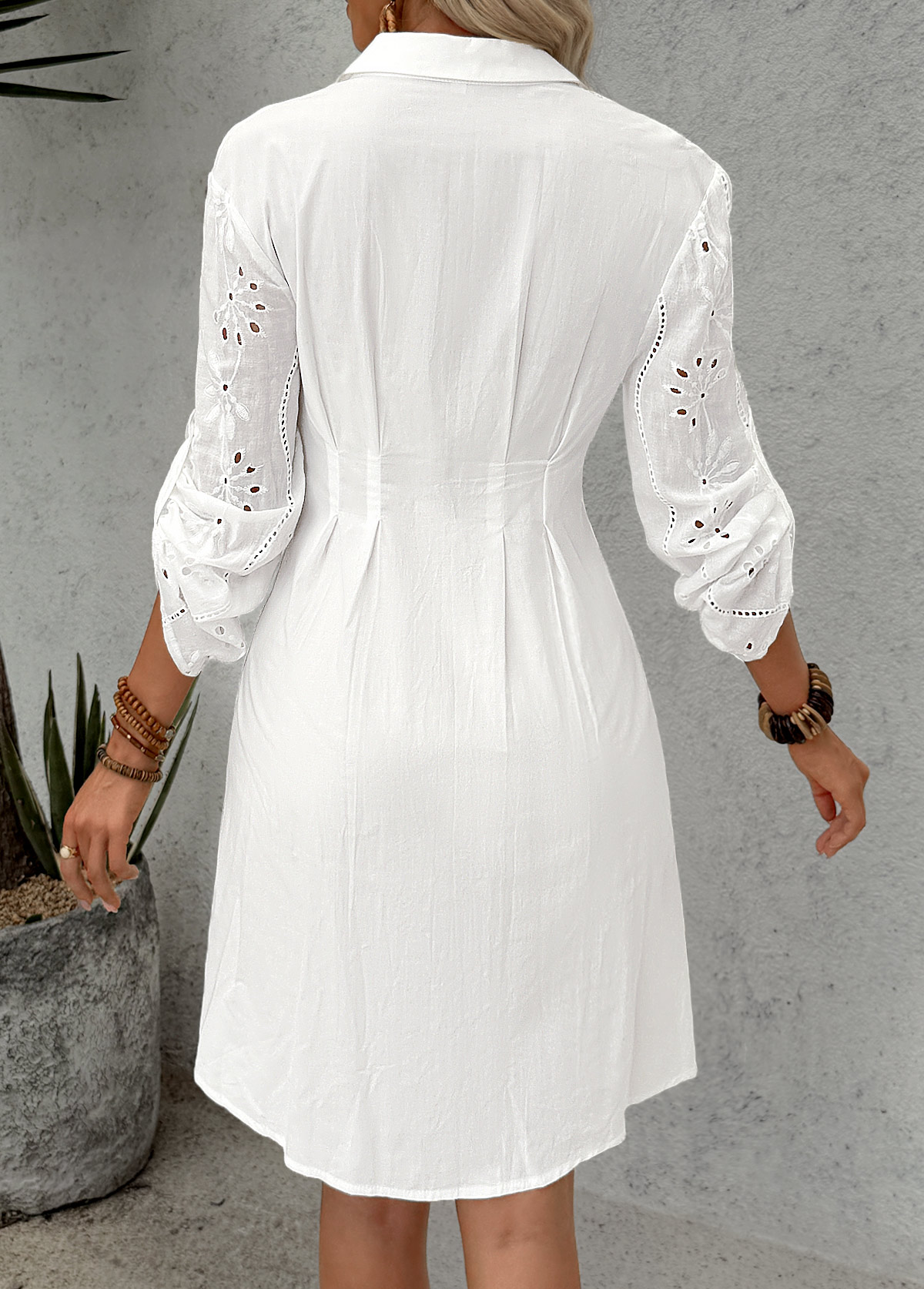 White Tummy Coverage Long Sleeve Shirt Collar Dress | picture 