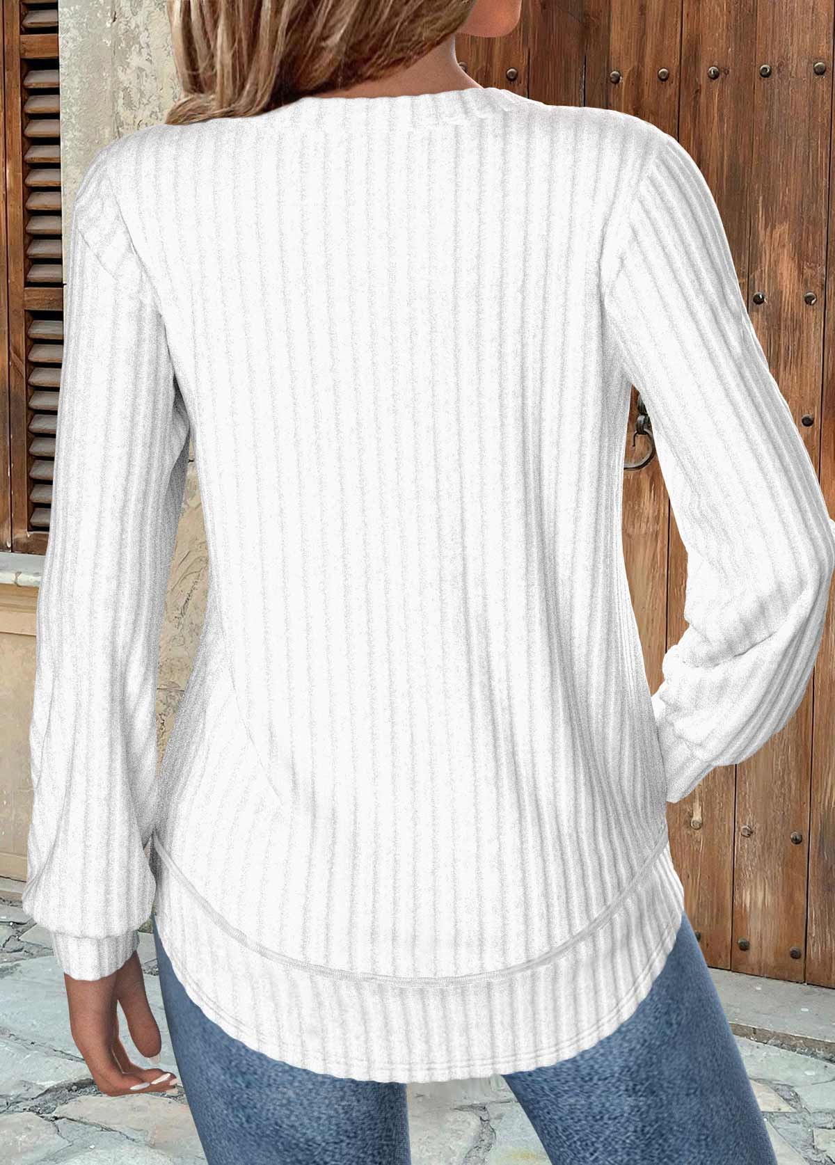 White Long Sleeve Round Neck Sweatshirt | picture 