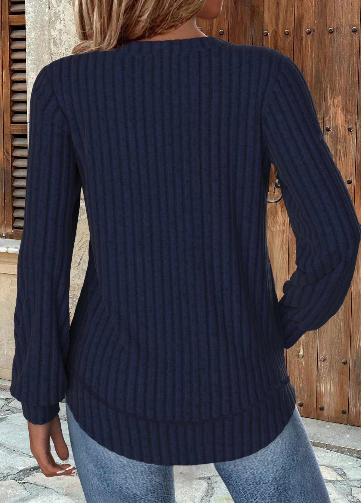 Navy Long Sleeve Round Neck Sweatshirt | picture 
