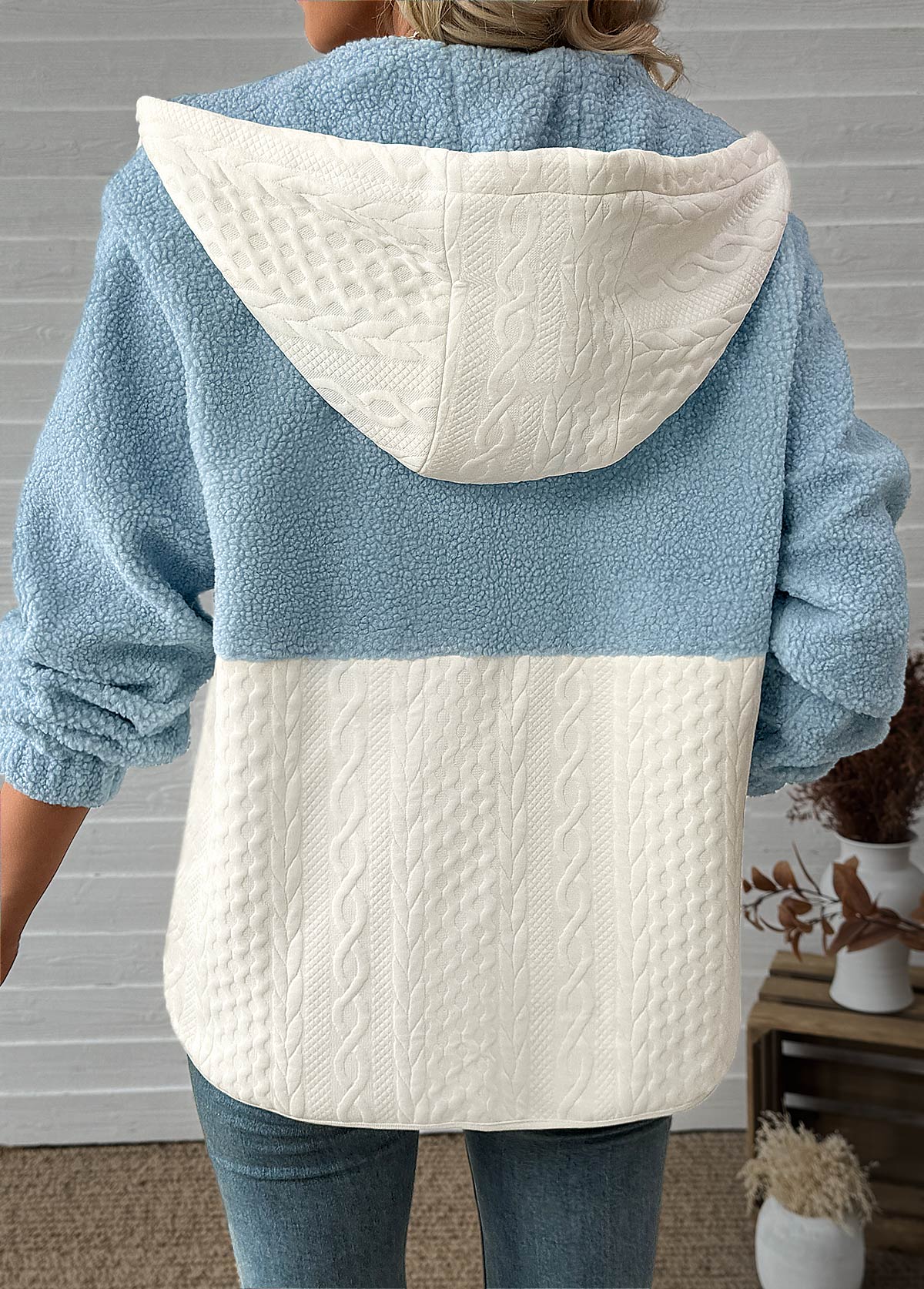 Light Blue Tummy Coverage Long Sleeve Hooded Coat | picture 