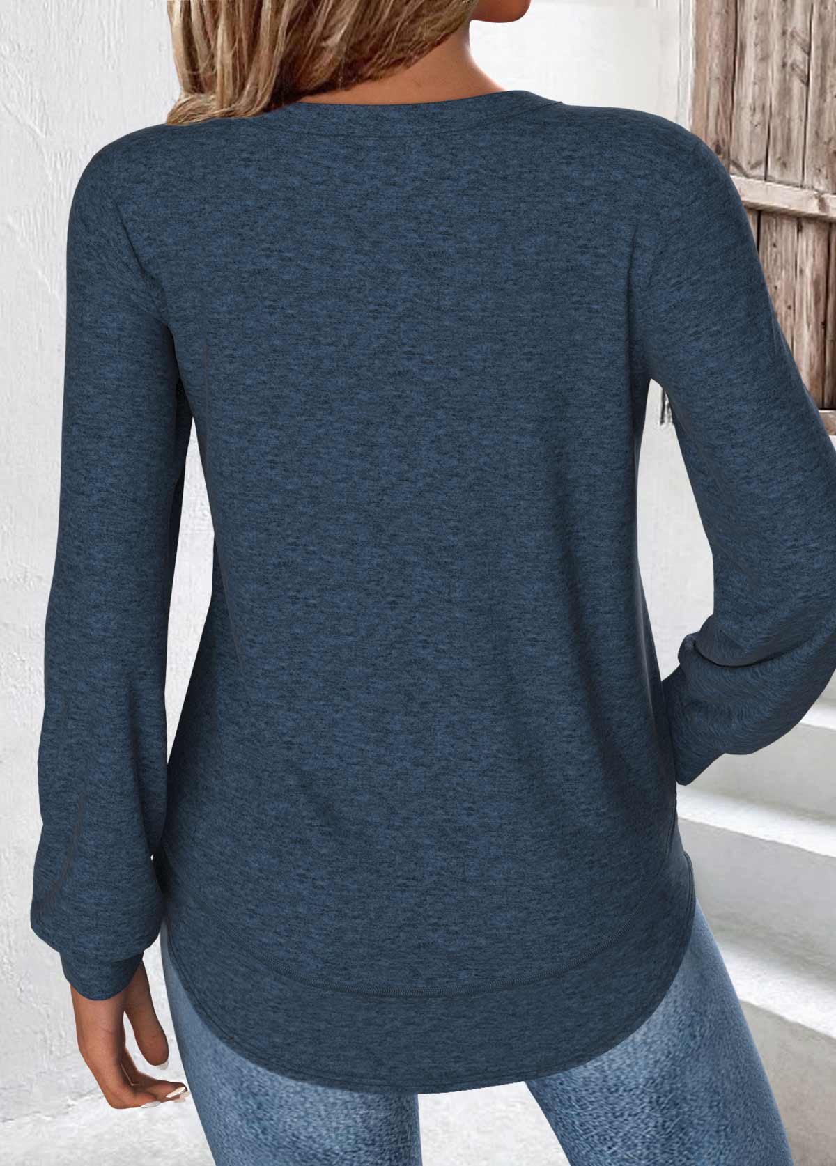 Peacock Blue Curved Hem Long Sleeve T Shirt | picture 
