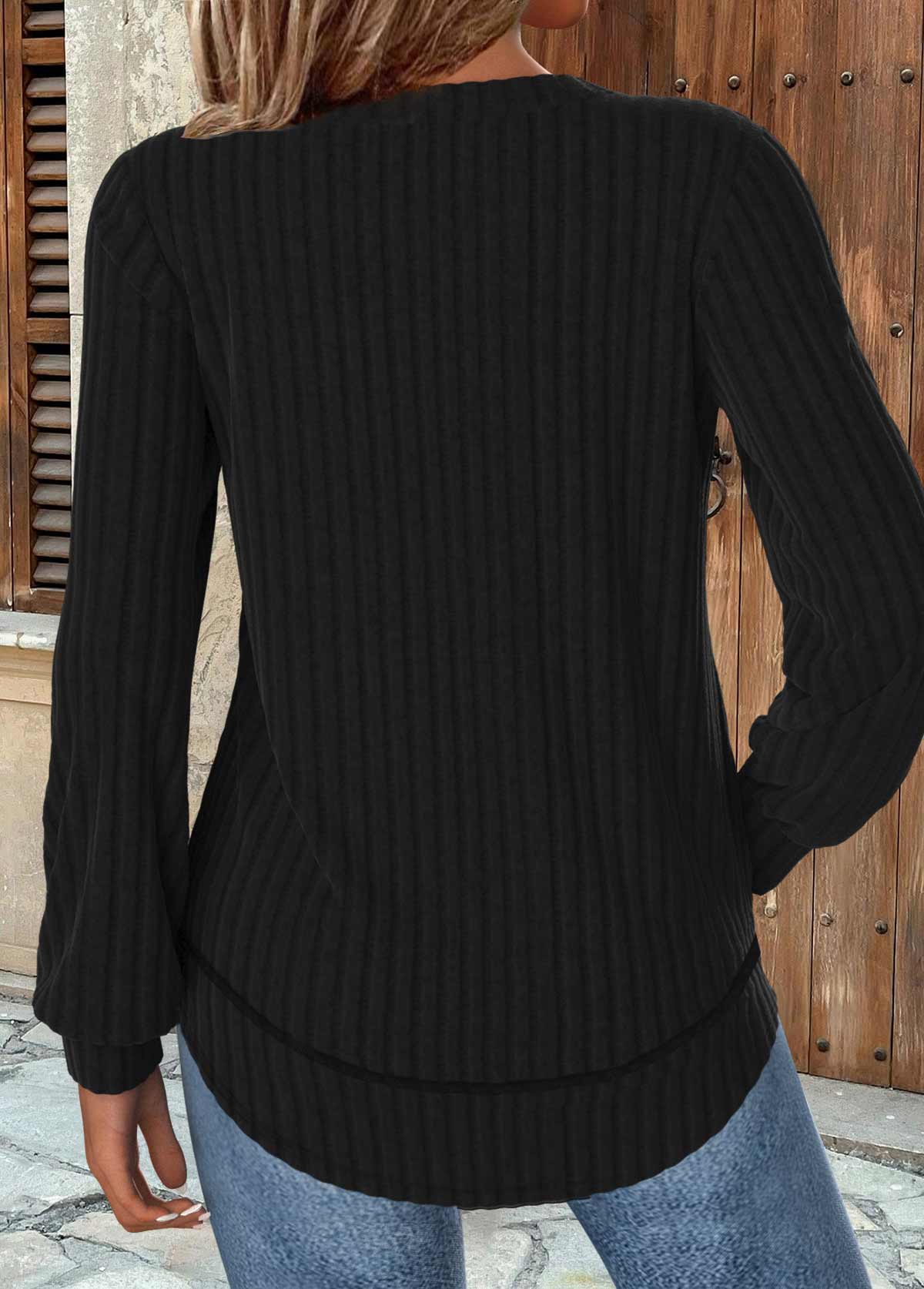 Black Long Sleeve Round Neck Sweatshirt | picture 