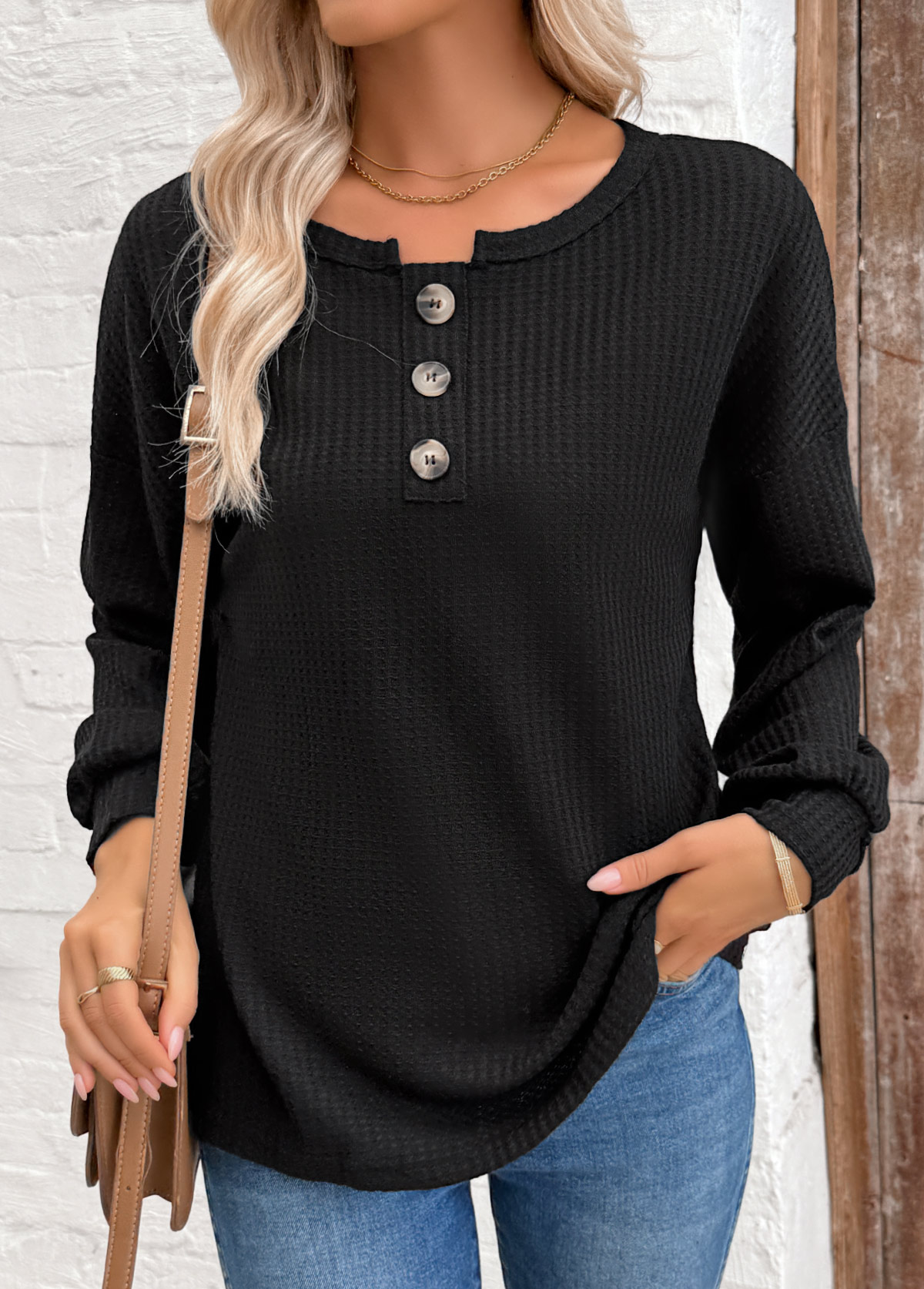 Black Tummy Coverage Long Sleeve Round Neck Sweatshirt | picture 
