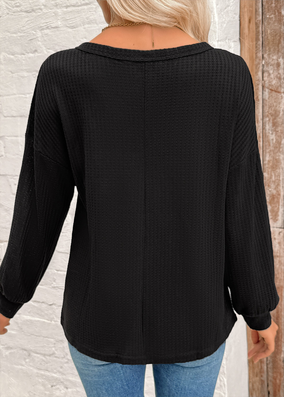 Black Tummy Coverage Long Sleeve Round Neck Sweatshirt | picture 