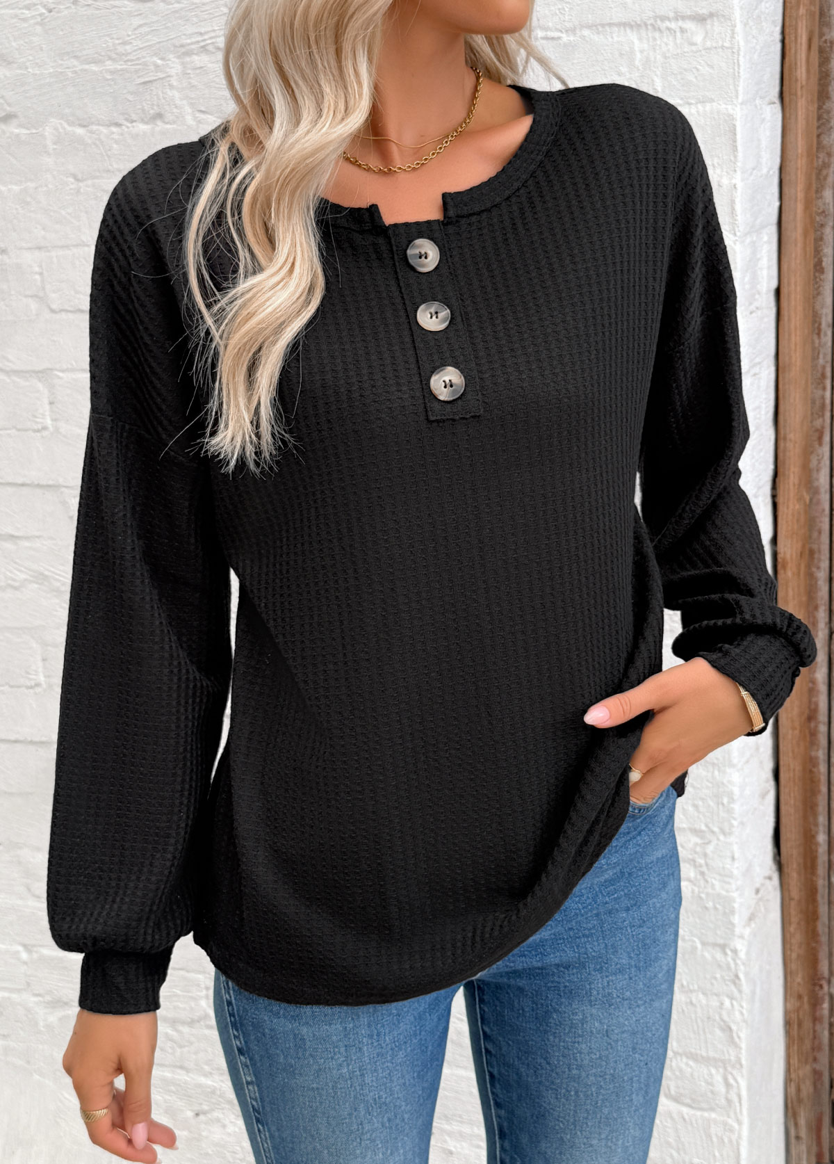 Black Tummy Coverage Long Sleeve Round Neck Sweatshirt | picture 