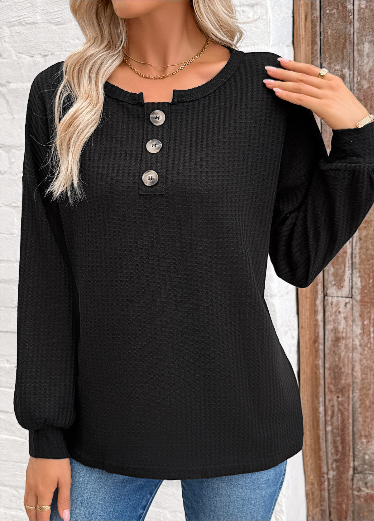 Black Tummy Coverage Long Sleeve Round Neck Sweatshirt | picture 