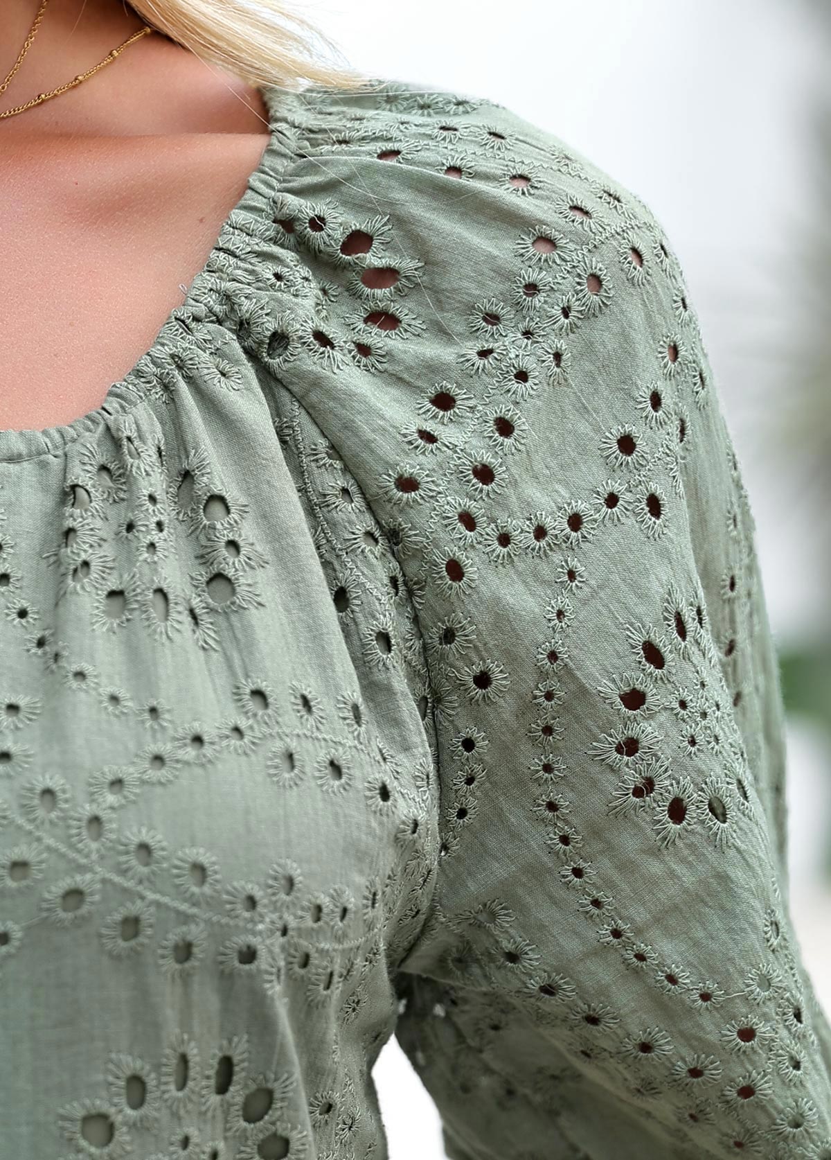 Sage Green Tummy Coverage 3/4 Sleeve Round Neck Dress | picture 