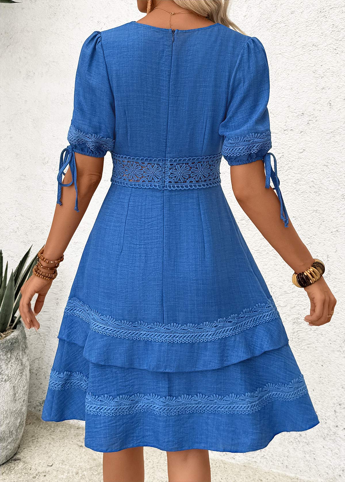 Denim Blue Tummy Coverage Half Sleeve V Neck Dress | picture 
