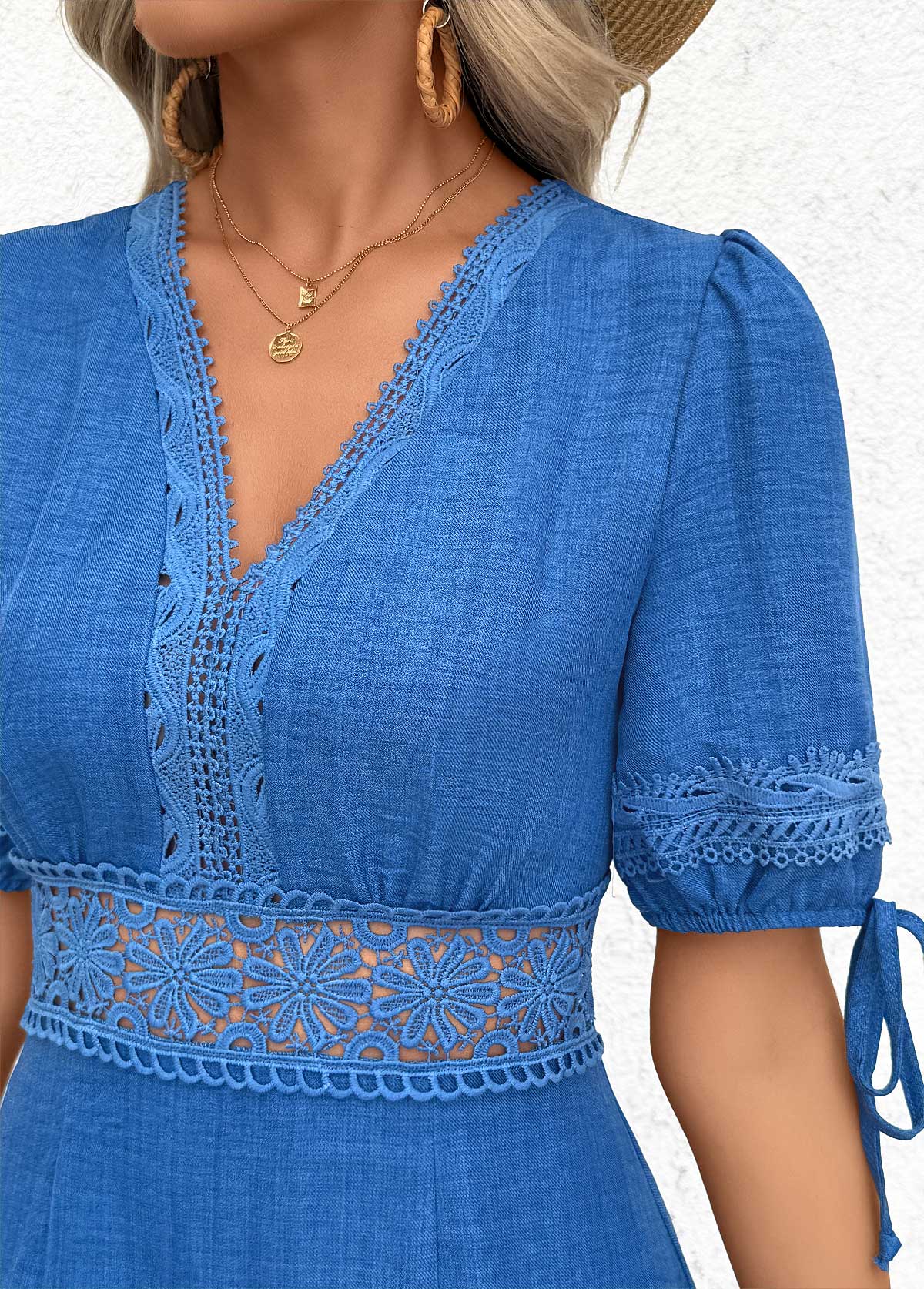 Denim Blue Tummy Coverage Half Sleeve V Neck Dress | picture 