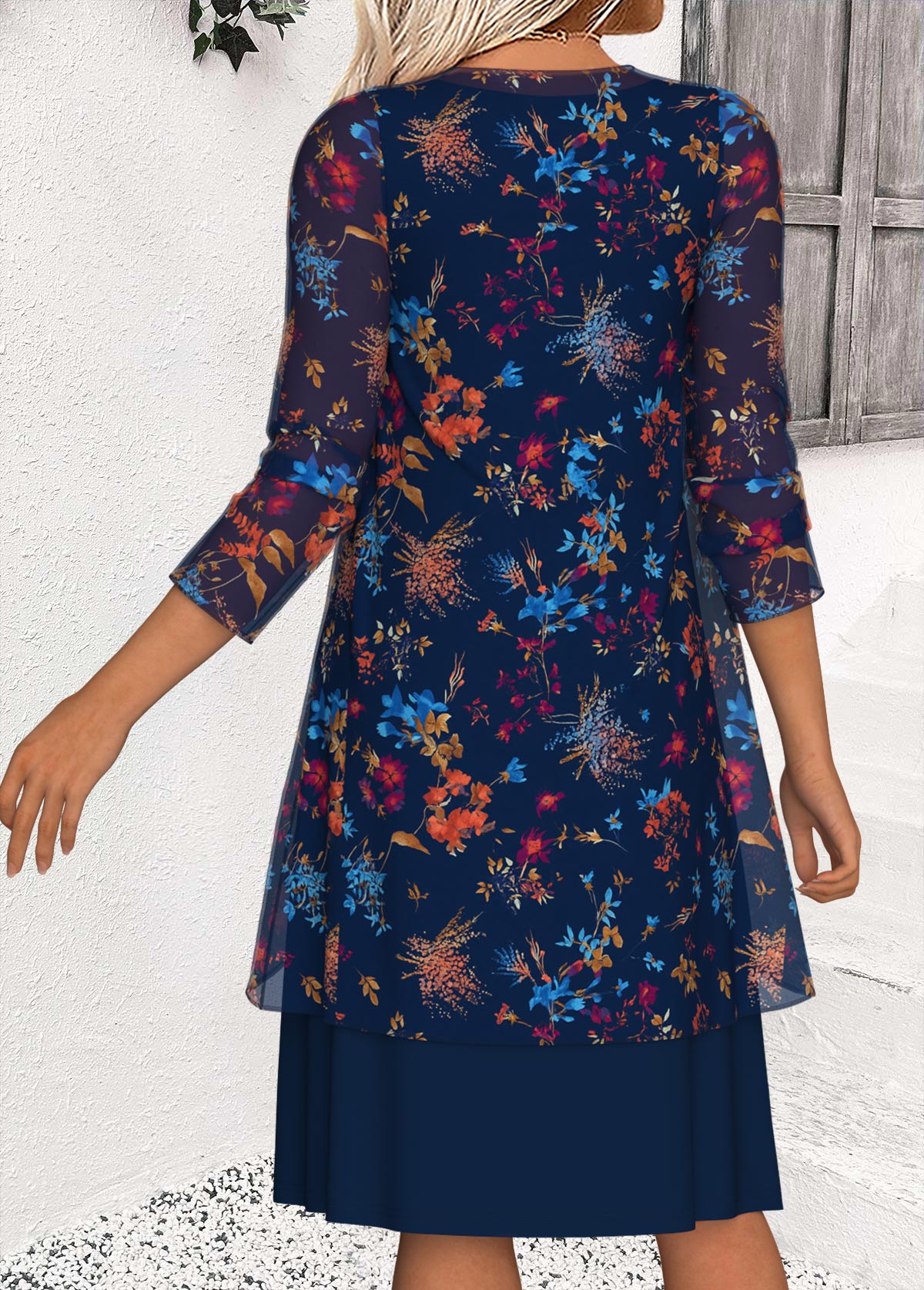 Navy Tummy Coverage Ditsy Floral Print Dress and Cardigan | picture 