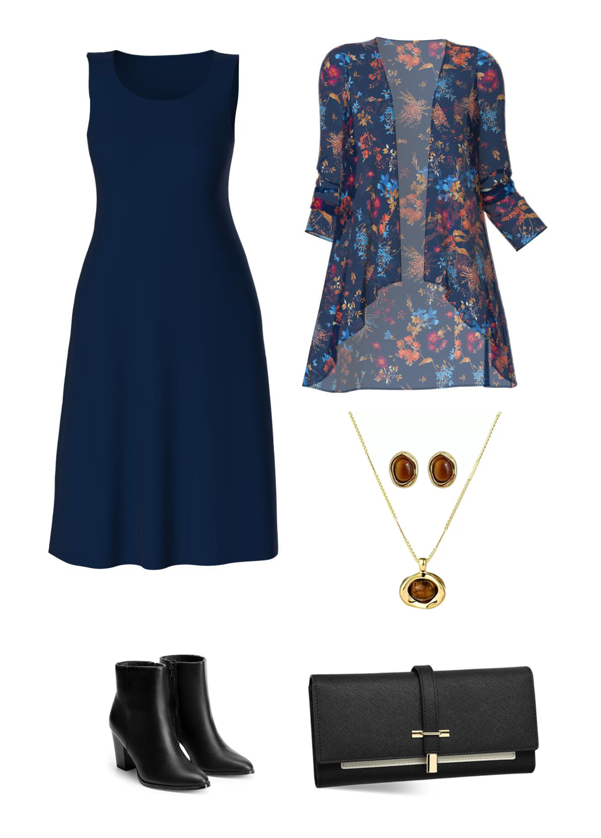 Navy Tummy Coverage Ditsy Floral Print Dress and Cardigan | picture 