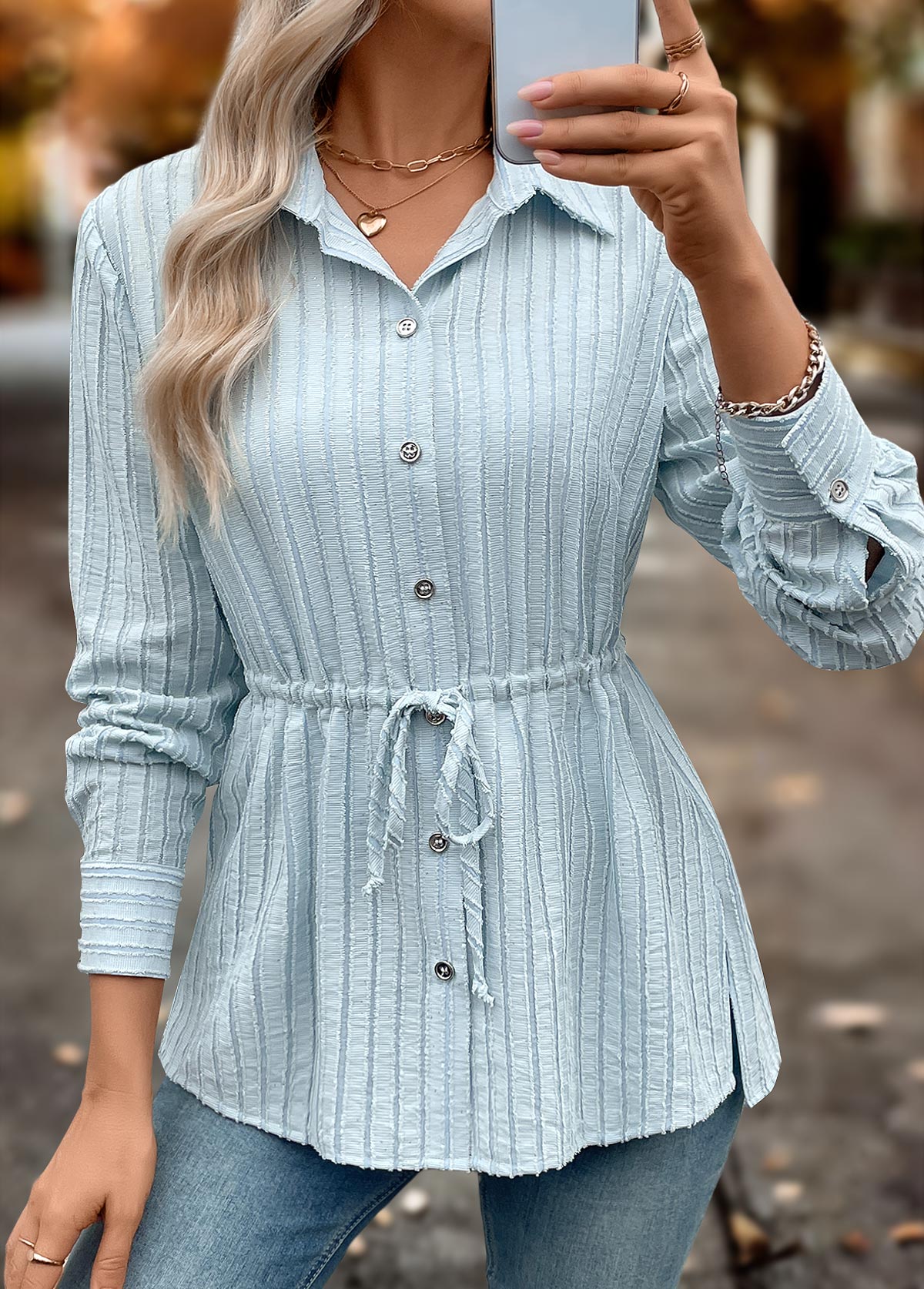 Light Blue Tummy Coverage Long Sleeve Shirt | picture 