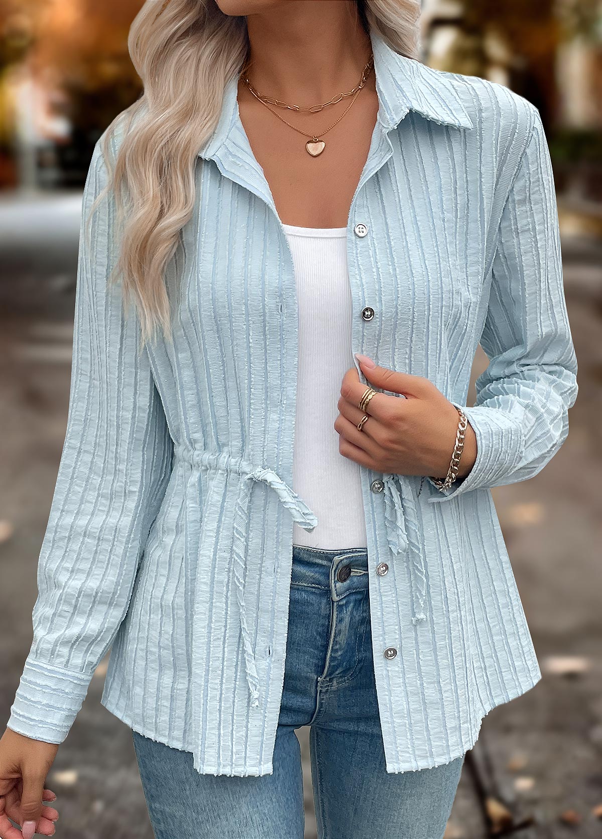 Light Blue Tummy Coverage Long Sleeve Shirt | picture 