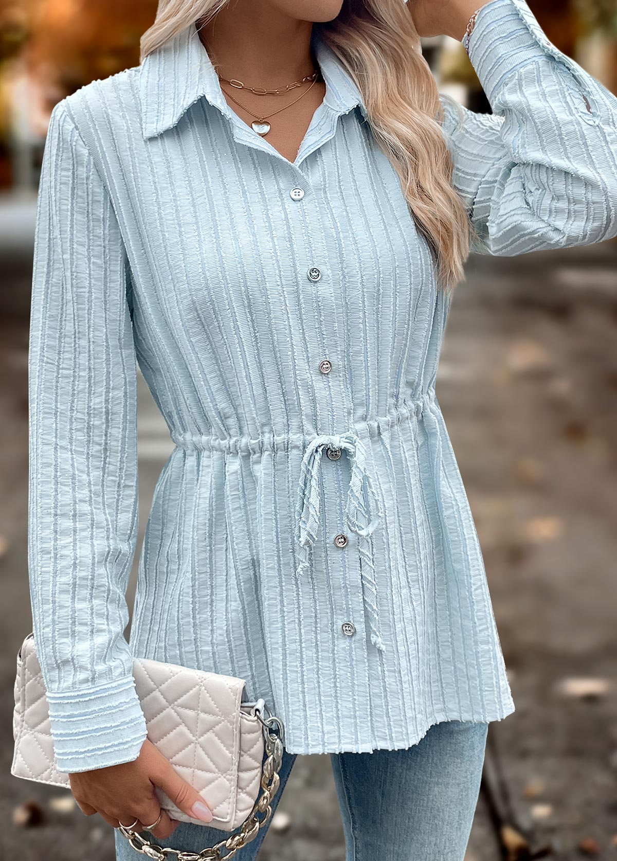 Light Blue Tummy Coverage Long Sleeve Shirt | picture 