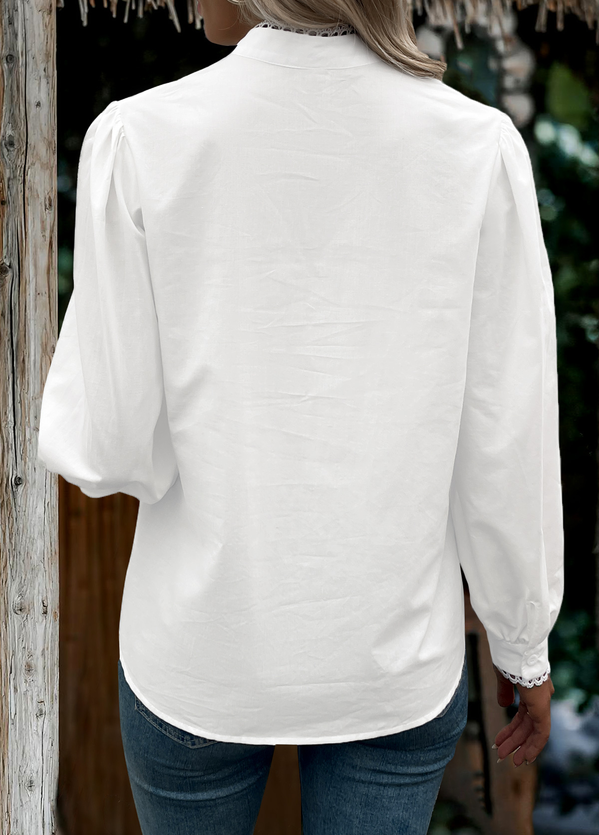 Raw White Tummy Coverage Long Sleeve Stand Collar Blouse | picture 