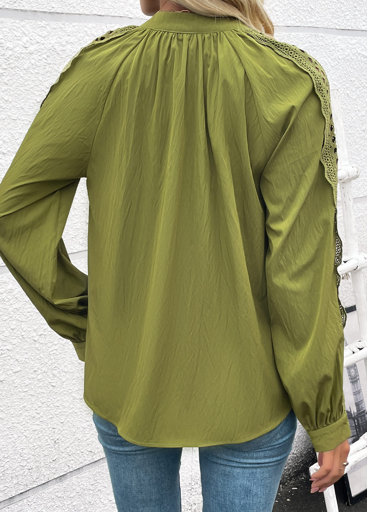 Grass Green Tummy Coverage Long Sleeve V Neck Blouse | picture 