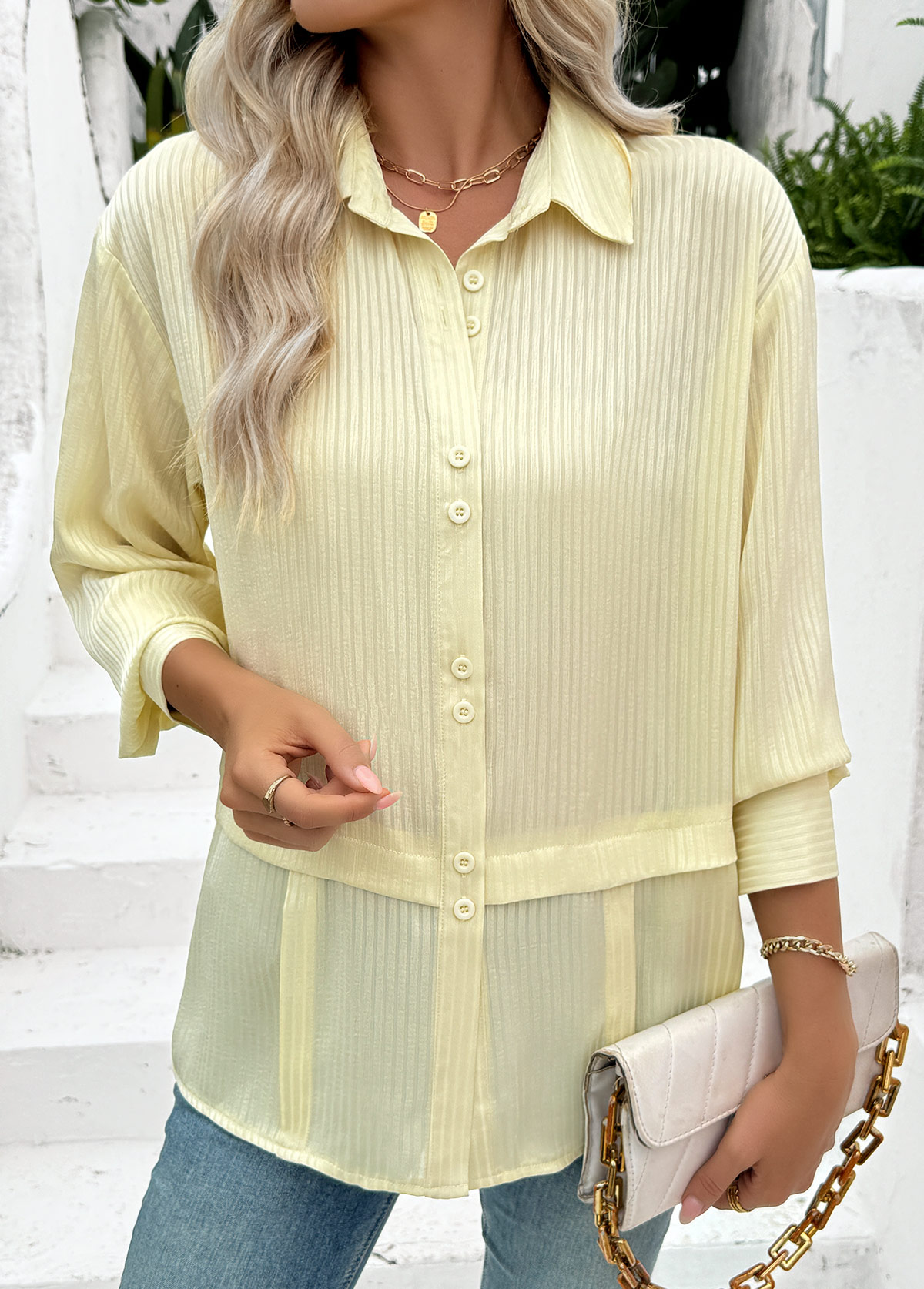 Light Yellow Tummy Coverage Long Sleeve Shirt | picture 