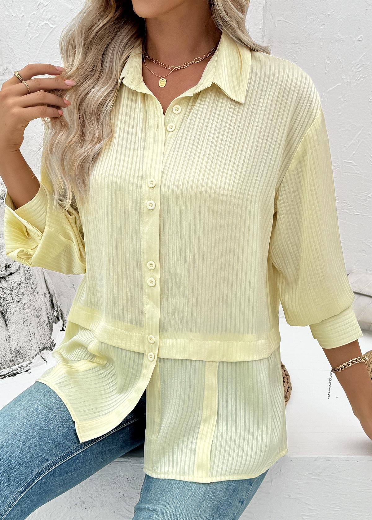 Light Yellow Tummy Coverage Long Sleeve Shirt | picture 