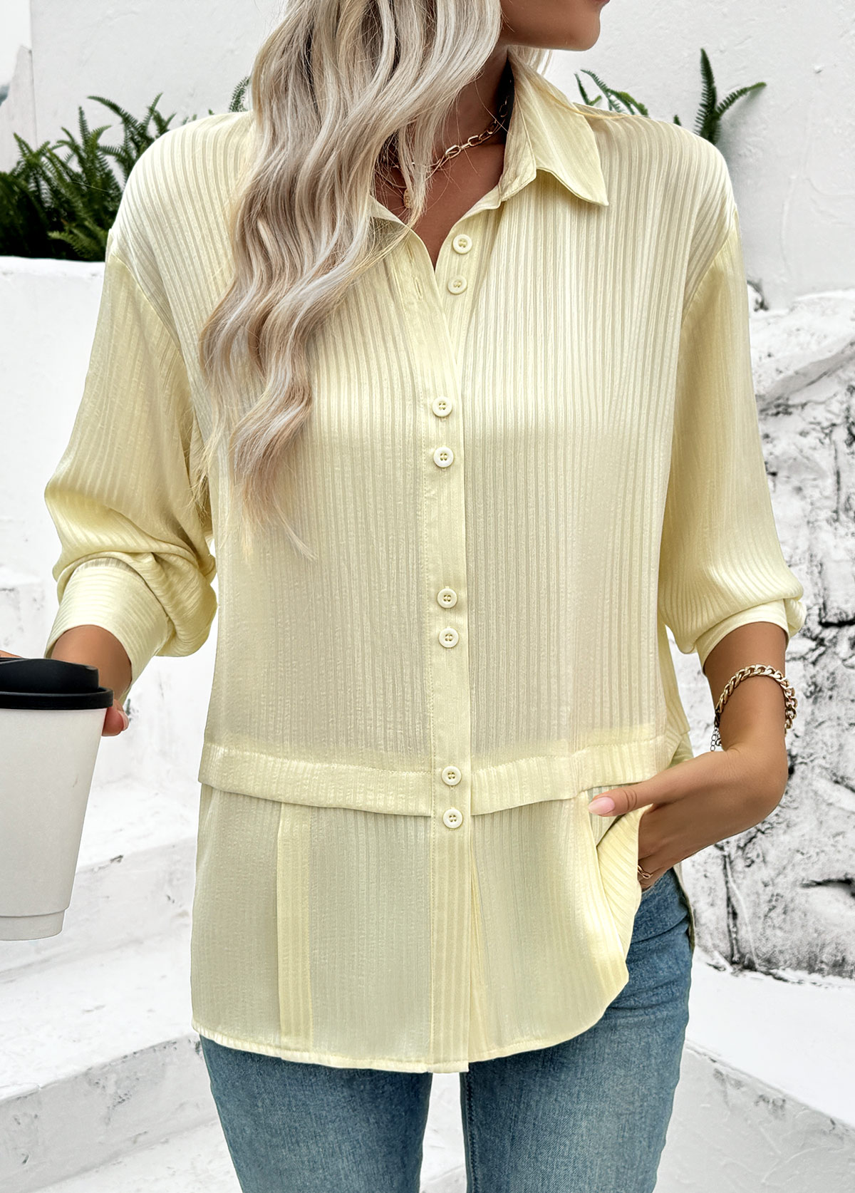 Light Yellow Tummy Coverage Long Sleeve Shirt | picture 
