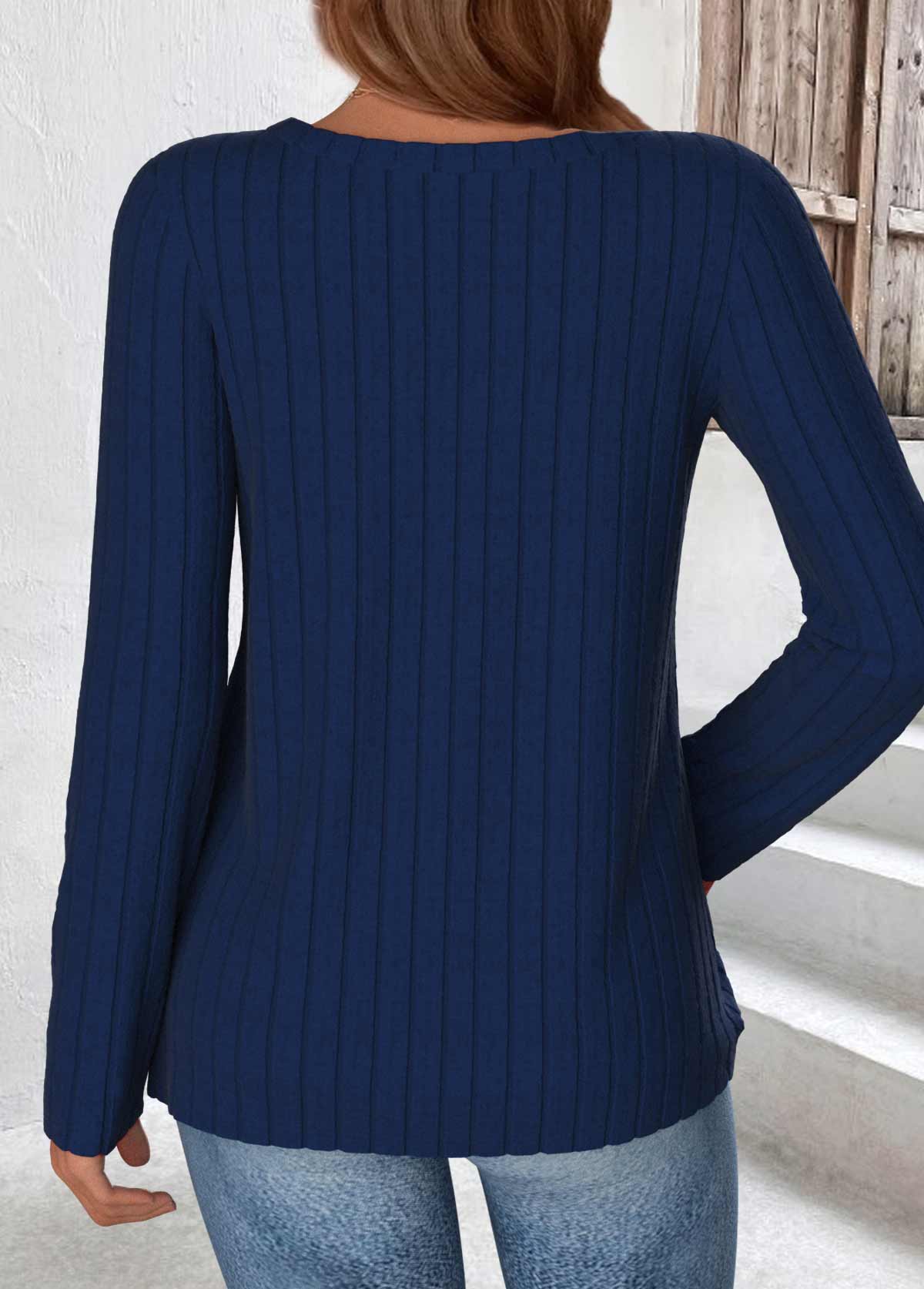 Navy Long Sleeve Round Neck T Shirt | picture 