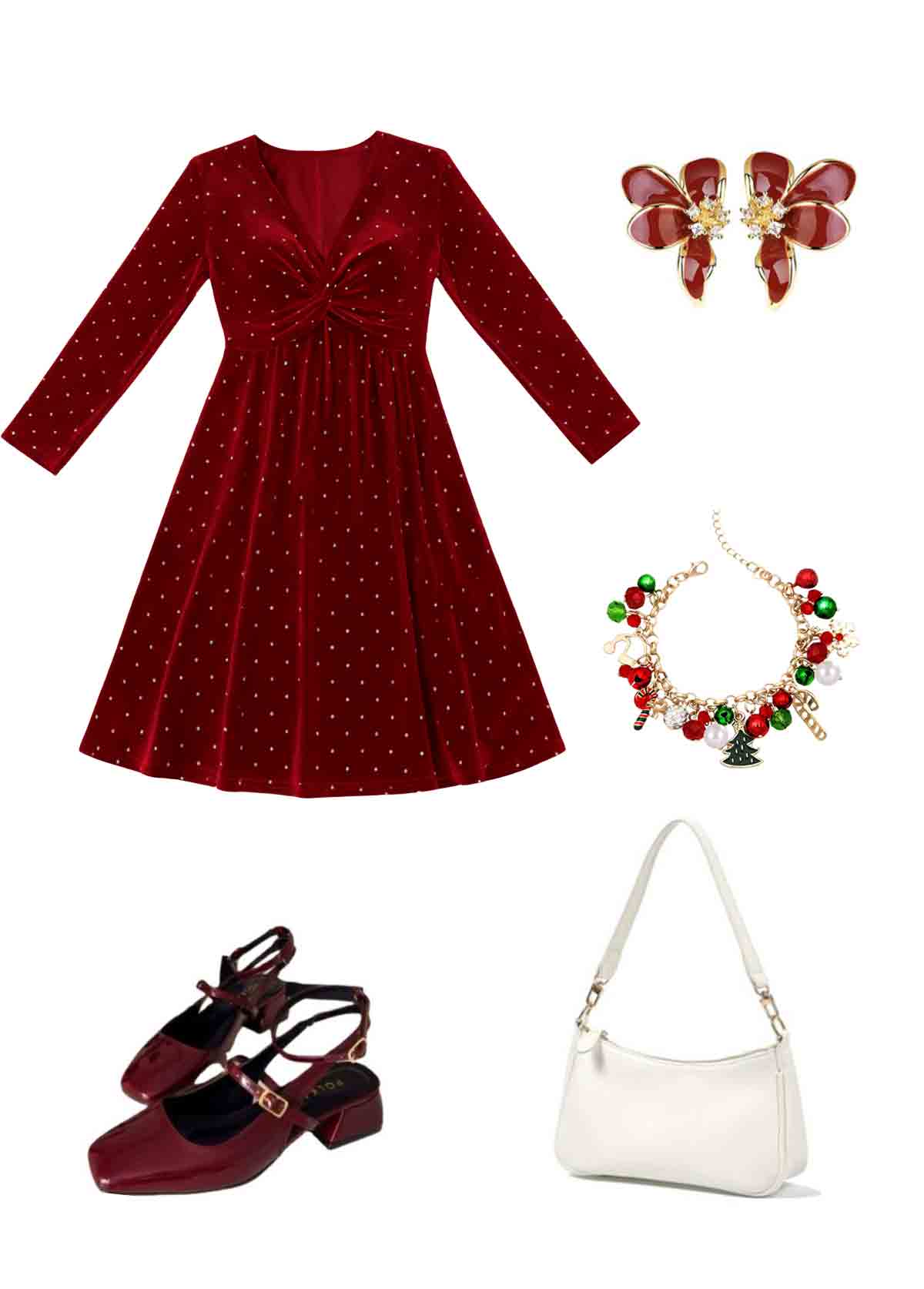 Wine Red Tummy Coverage Short Long Sleeve Dress | picture 