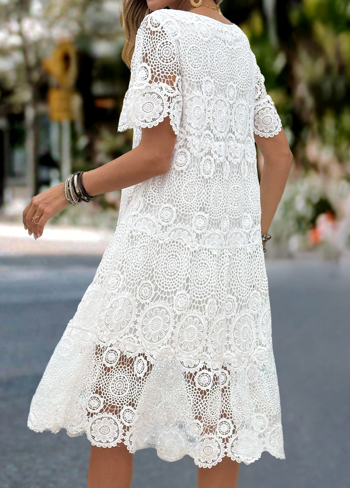 White Tummy Coverage Short Sleeve Scoop Neck Dress | picture 