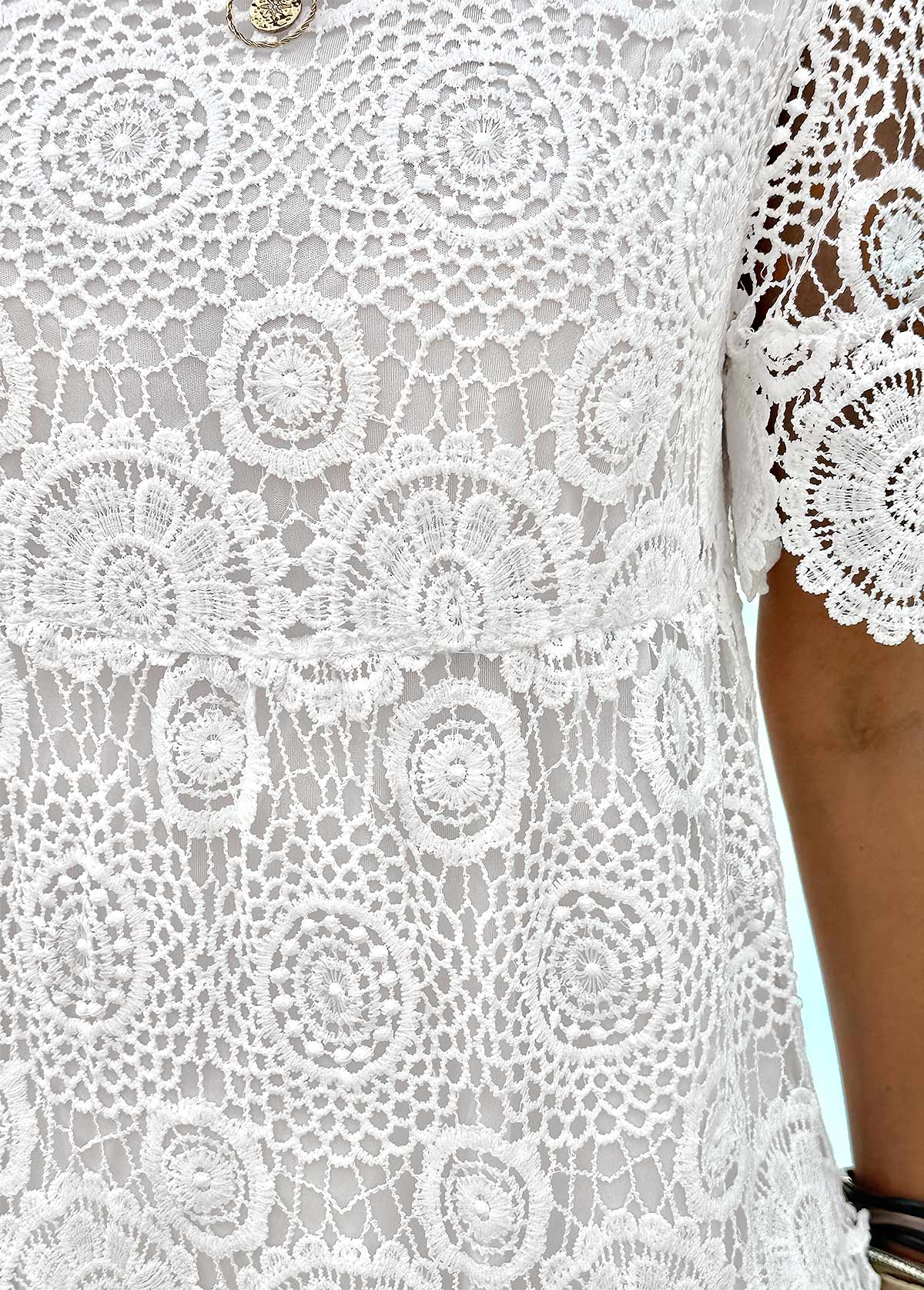 White Tummy Coverage Short Sleeve Scoop Neck Dress | picture 