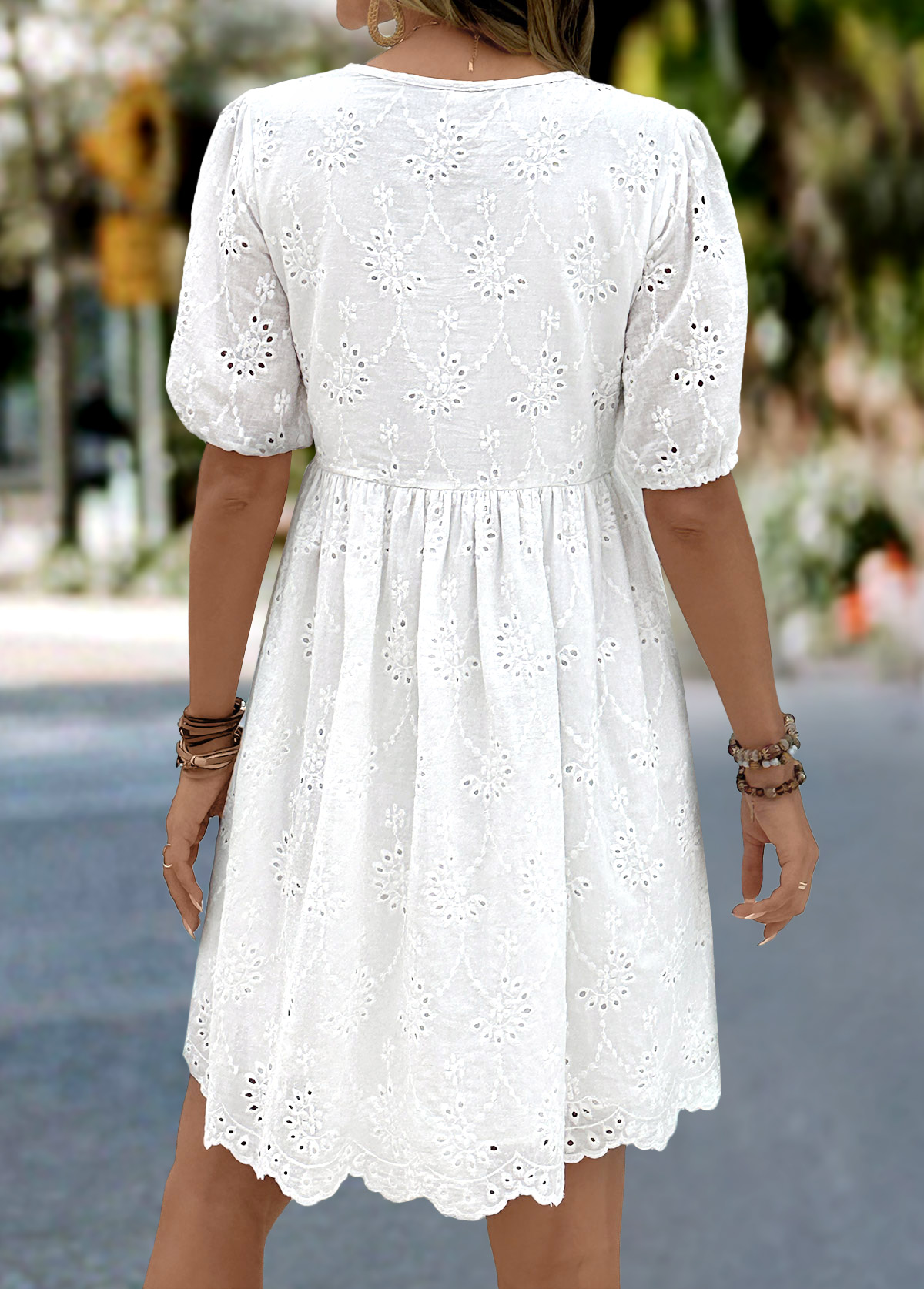 White Tummy Coverage Half Sleeve V Neck Dress | picture 