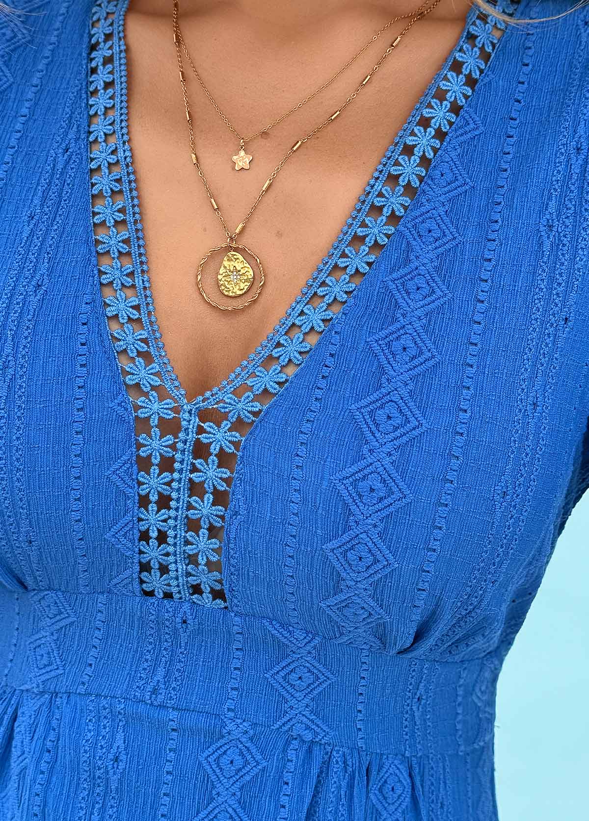 Royal Blue Tummy Coverage Short Sleeve V Neck Dress | picture 