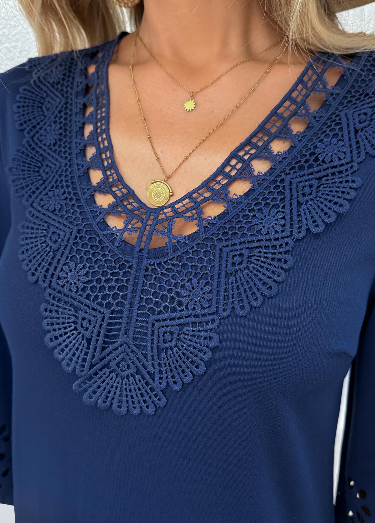 Navy Tummy Coverage Geometric Print Short 3/4 Sleeve Dress | picture 